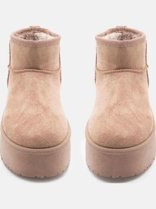 Women's Ankle Boots with Fur Beige