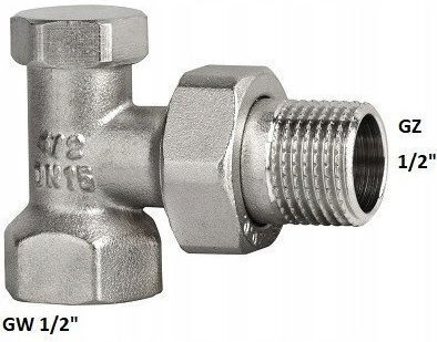 Diamond Ъглов Никелиран Радиаторен Спирателен Кран 1/2" Art.65-1/2.ok