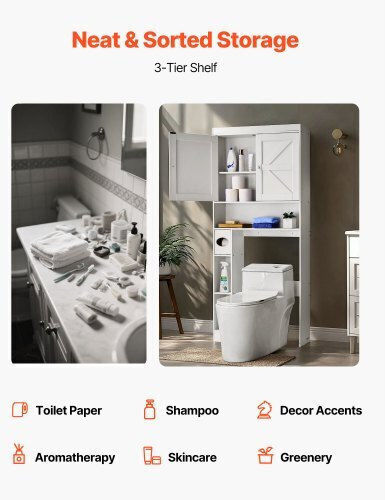 Vevor Floor Bathroom Shelf Wooden White
