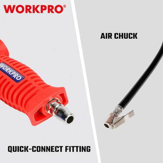 WorkPro WP512004 Manometru cu Pistol de Aer Presiune Maximă 14bar