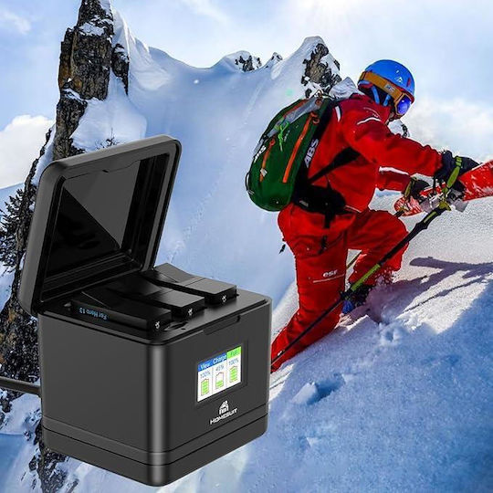 Set 3 Baterii Homesuit Ahdbt-901 GoPro Hero 13 Negru Enduro 2300 mAh Încărcător Cu 3 Canale Ecran LCD Carcasă Cablu USB Tip-C