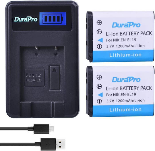 Set 2 Baterii En-el19 1200 mAh Încărcător cu Ecran LCD Nikon Coolpix S2600 S2700 S3100 S3500 S4100 S4150 S4400 S5200 S6400 S6900