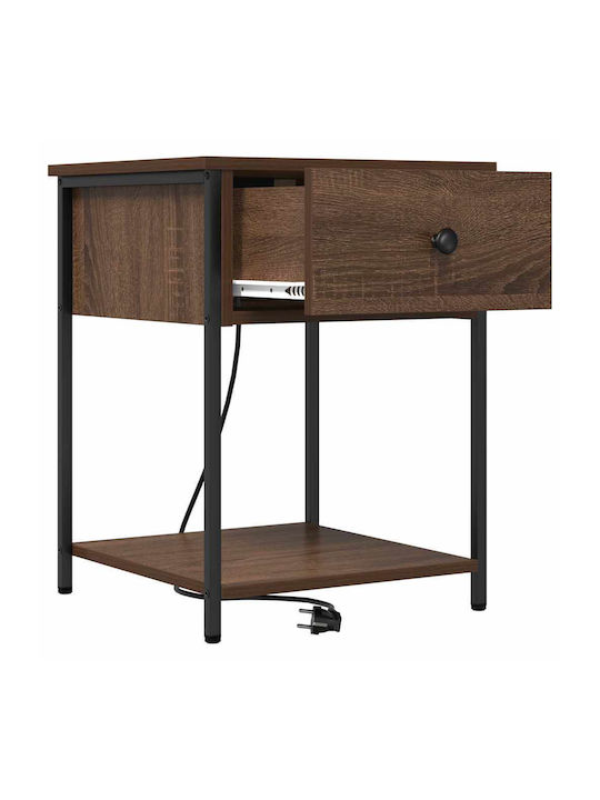 vidaXL Bedside Tables Metal with Glass Surface Brown Walnut 2 Pieces 42x41x56cm