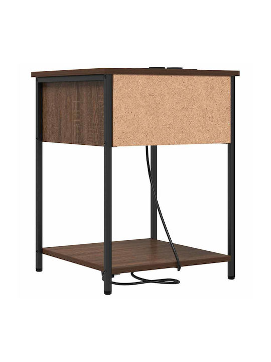 vidaXL Bedside Tables Metal with Glass Surface Brown Walnut 2 Pieces 42x41x56cm