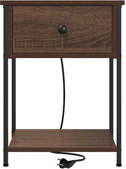 vidaXL Bedside Tables Metal with Glass Surface Brown Walnut 2 Pieces 42x41x56cm