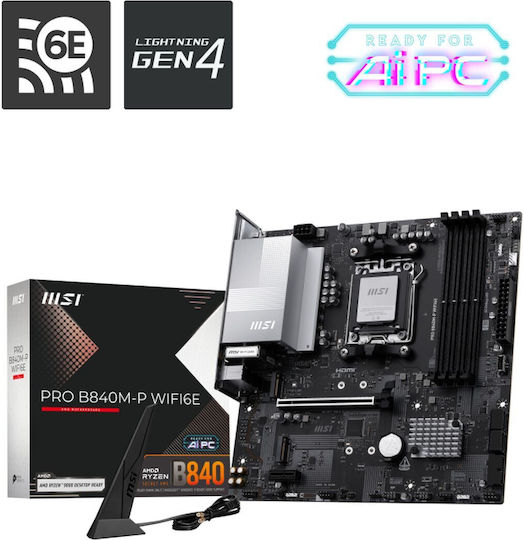 MSI Pro B840M-P WIFI6E Motherboard Micro ATX με AMD AM5 Socket 7E77-001R