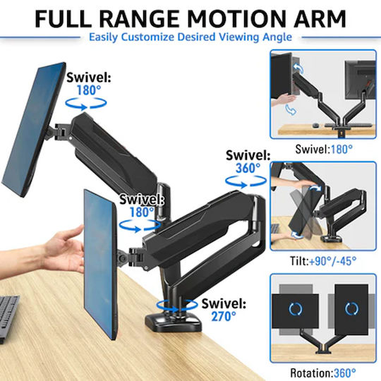 Redragon Monitor Mount Stand Стойка за 2 Монитори до 32" с Рамо Черна