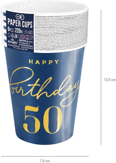 Party Pal Pahare Happy Birthday 50 Bleumarin 220ml 6 Bucăți