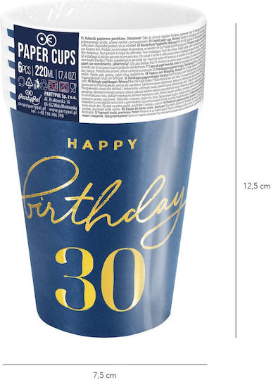 Party Pal Happy Birthday Becher 30 Marineblau 220ml 6 Stück