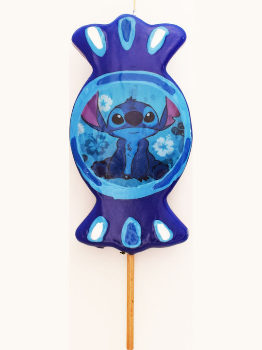 Καραμέλα Λαμπάδα Lilo & Stitch Στρογγυλή Μπλε