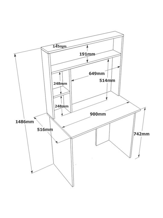 Γραφείο Viana Ξύλινο Atlantic Pine/ανθρακί 90x52x148εκ.