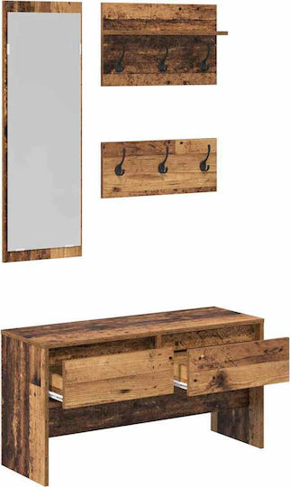 Entry Furniture with Mirror & Bench Coffee 90x31x46.5cm Entry Furniture with Mirror & Bench Coffee 90x31x46.5cm