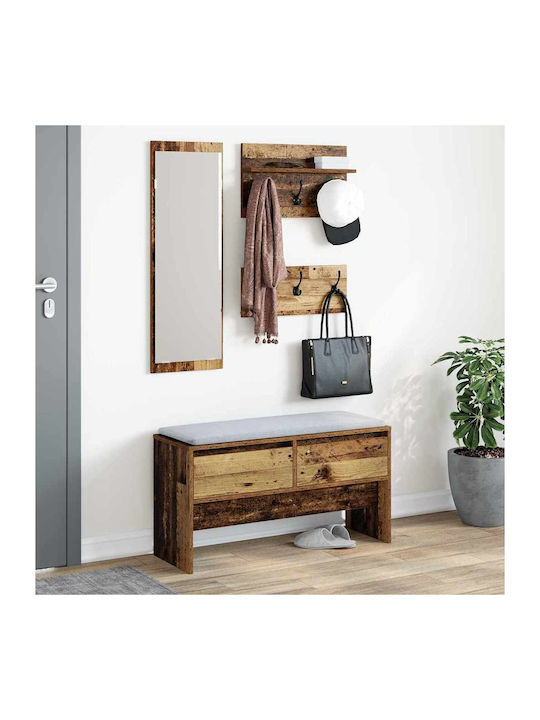 Entry Furniture with Mirror & Bench Coffee 90x31x46.5cm