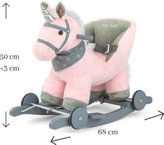 Milly Mally Fabric Rocking Toy Horse for 12+ months with Sounds & Wheels with Max Load Capacity 30kg Pink