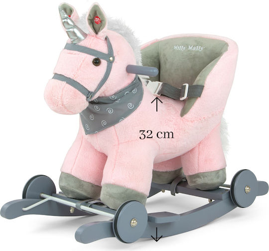 Milly Mally Fabric Rocking Toy Horse for 12+ months with Sounds & Wheels with Max Load Capacity 30kg Pink
