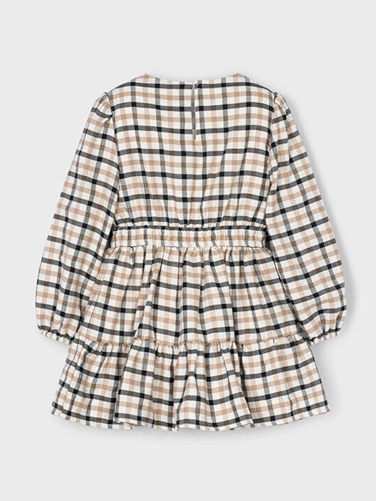 Girls Dress Long Sleeve Checked Set with Coat and Accessories Black