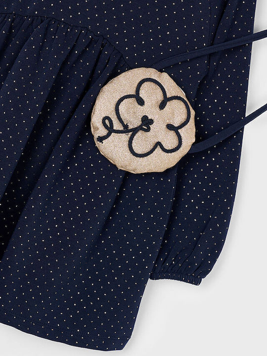 Children's Dress Sweatshirt Long Sleeve Polka Dot Set with Accessories Navy Blue