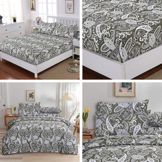 Casa Colori Sheet Double with Elastic 140x200+30cm. Paisly Brown Paisley