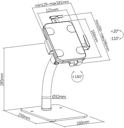 Brateck Tabletständer Schreibtisch bis 11" in Schwarz Farbe