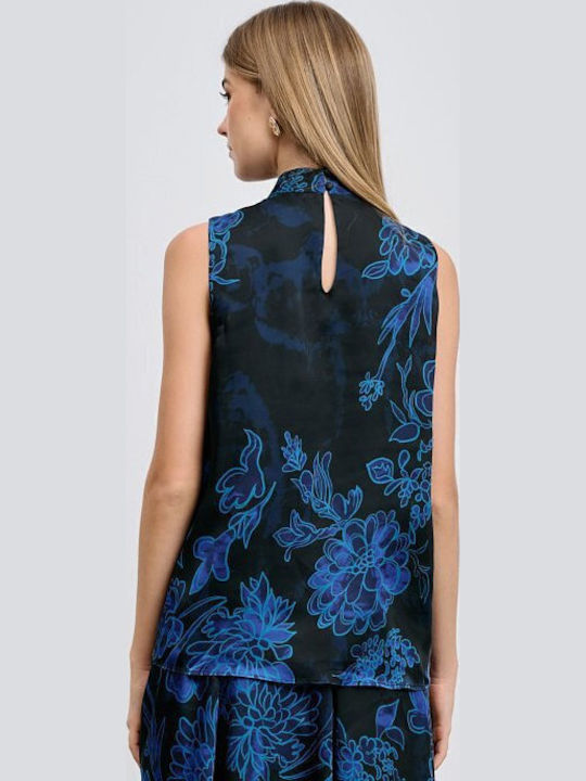 Women's Blouse Sleeveless Floral Blue