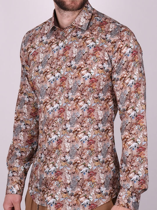 Long-sleeved Shirt Floral Camel