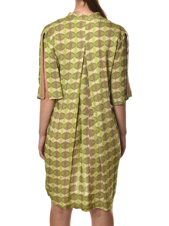 Summer Mini Knitted Dress Multicolored Green
