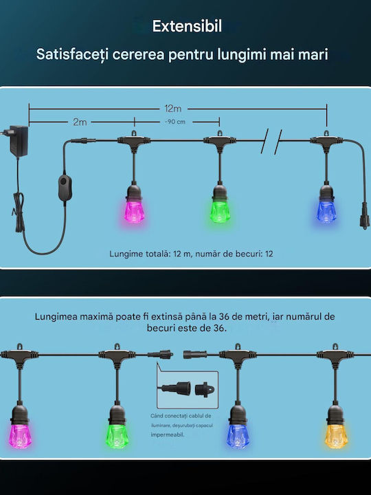 Garland Lights Exterior 12m
