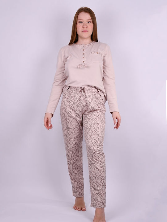 Tress Winter Damen Pyjama-Set Beige