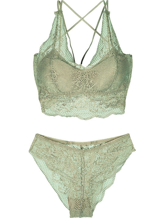 Siya Miting Δαντελένιο Σετ Εσωρούχων Bralette με Slip Μέντα
