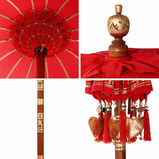 Umbrella Floor Round Wooden Red with Steering Wheel D2.6m