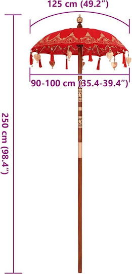 Ομπρέλα Στρογγυλή Ξύλινη Κόκκινη Φ2.6xΥ2.6m