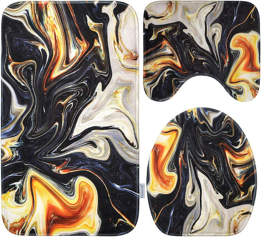 Antiderapant Set Covorașe de Baie Toaletă BlackGoldAbstract3 Black, Gold 3buc