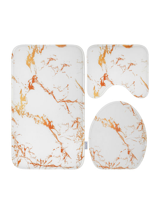 Rutschfest Set Badematten Synthetisch,Polyester/Cotton/Leather Toilette BeigeAbstract5 White Gold 3Stück