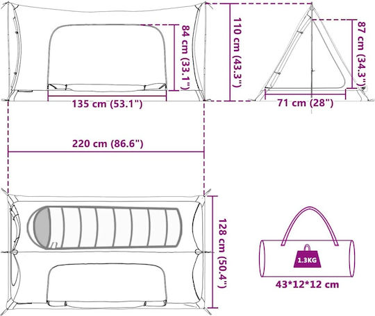 vidaXL Summer Camping Tent Black 220x128x110cm