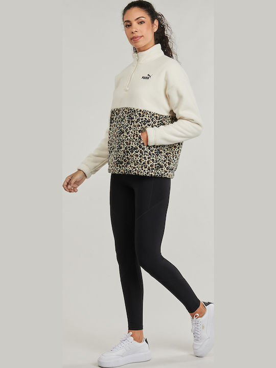 Ess Graphic Winterlich Damen Bluse Langärmelig mit Reißverschluss Ecru