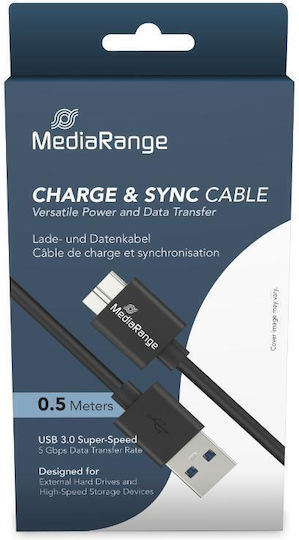 MediaRange Regular USB 3.0 to micro USB Cable Μαύρο 0.5m (MRCS239) 1τμχ