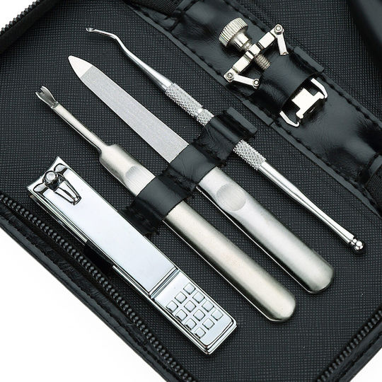 Kit Manichiură Pedichiură Newevo Oțel Inoxidabil 8 Piese Pilă Clește Unghii Clește Cuticulă Pusher Cuticulă Elegant Caz De Depozitare Negru