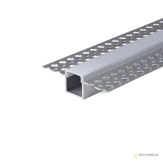 V-TAC Încastrat Profil din Aluminiu pentru Bandă LED cu Opal Acoperire pentru Gips-carton 200cm.
