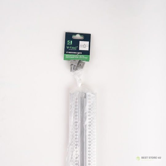 V-TAC Încastrat Profil din Aluminiu pentru Bandă LED cu Opal Acoperire pentru Gips-carton 200cm.
