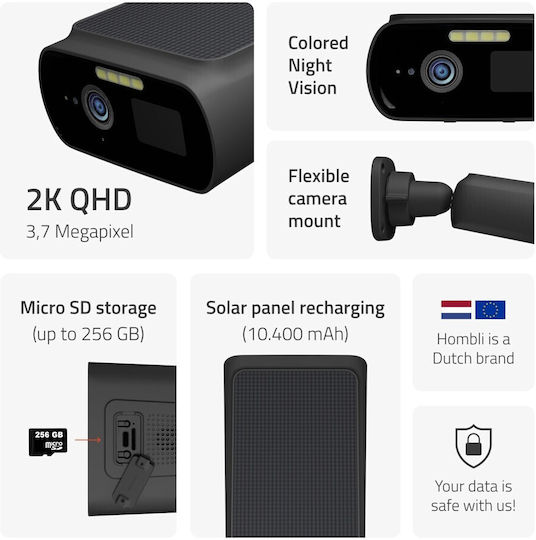 Hombli IP Κάμερα Παρακολούθησης Full HD+ 4MP Αδιάβροχη Μπαταρίας με Φακό 4mm