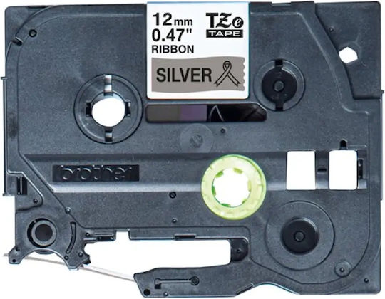 Brother Tzer931 Satin Tape Black Text on Silver Label 12 mm