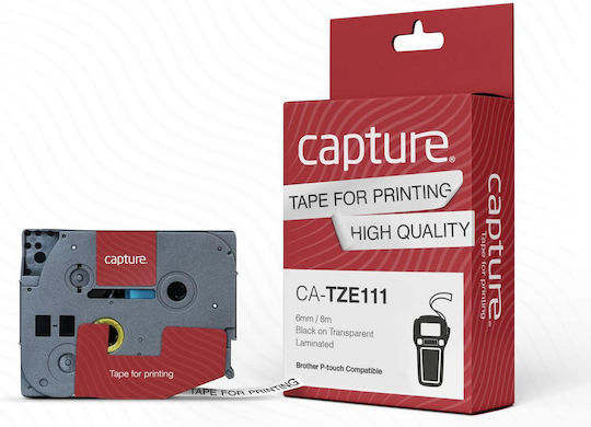 Capture Label Maker Tape 8m x 6mm in Black Colour Compatible with Brother TZe/TZ