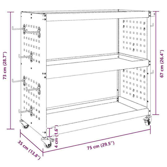 vidaXL Metallisch Werkzeugkiste B75xT35xH73cm