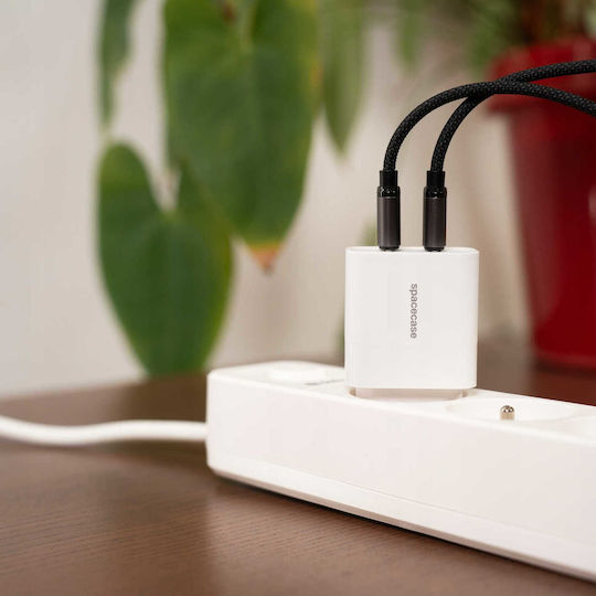 Spacecase Încărcător Fără Cablu cu 2 Porturi USB-C 20W Albς