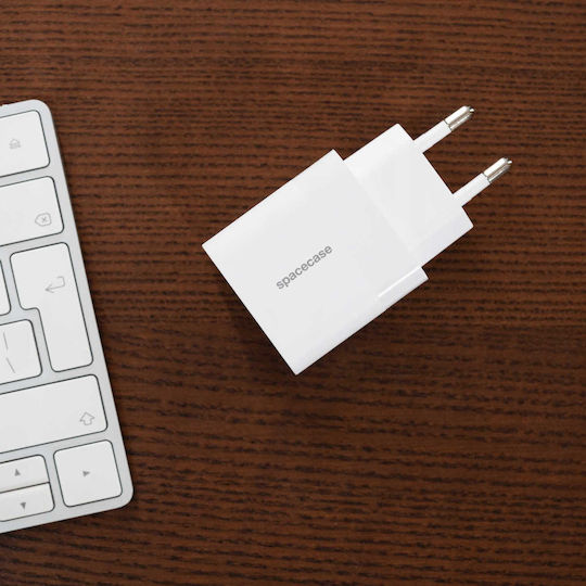 Spacecase Încărcător Fără Cablu cu 2 Porturi USB-C 20W Albς