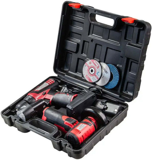Raider RDP-CDLCAG03 Σετ Γωνιακός Τροχός & Δράπανο 12V με 2 Μπαταρίες 2Ah και Θήκη