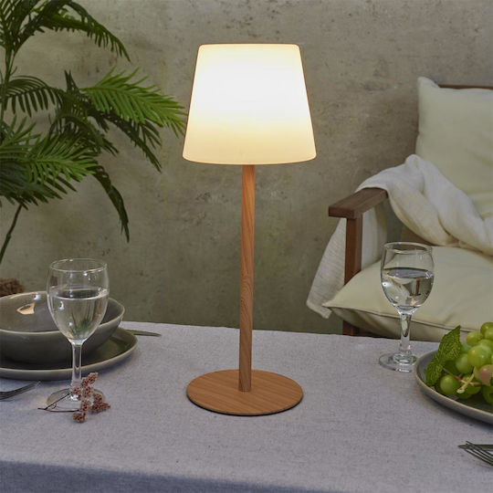 The Home Deco Factory Wood Table Lamp LED with White Shade and Base