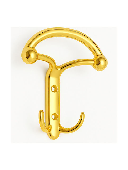 Viobrass Wall Hanger Metal 2 Hooks Gold 10.7x3.7x12.3cm