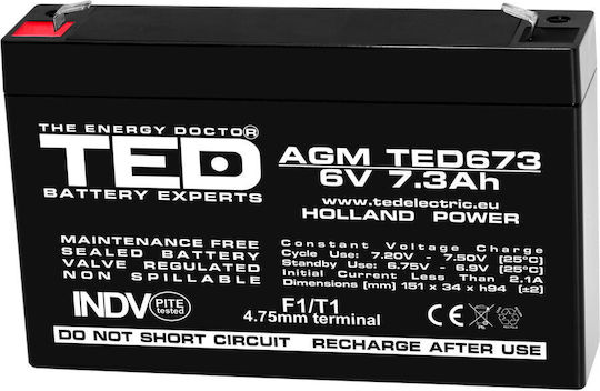 Baterie Agm Vrla 6V 7.3A Dimensiuni 151mm X 35mm X H 95mm F1 Ted Battery Expert Holland Ted002976 10