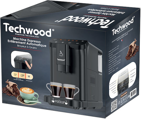 Techwood Αυτόματη Μηχανή Espresso 1350W Πίεσης 15bar με Μύλο Άλεσης Καφέ TCA-1315AEX